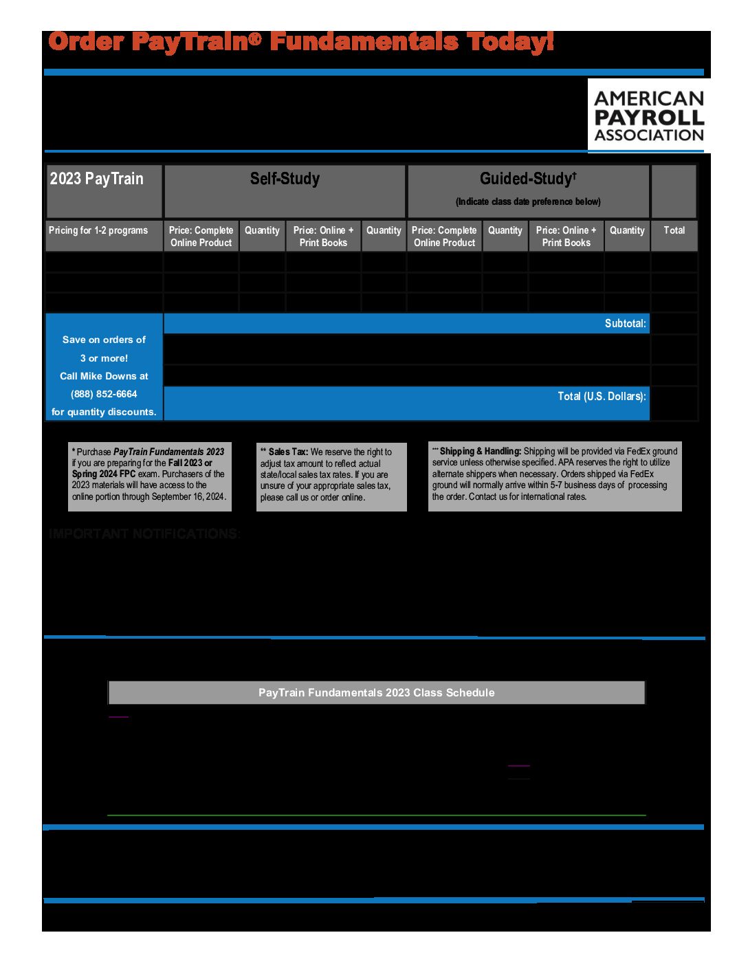 2023 APA PayTrain Fundamentals Order Formv2 PAYO