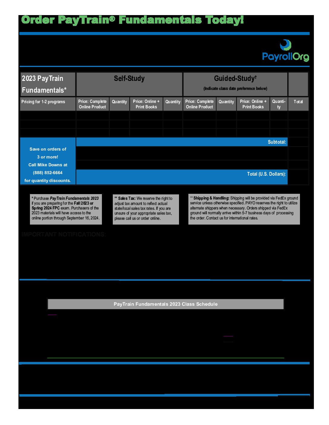 2023 PAYO PayTrain Fundamentals Order Form PAYO PayrollOrg 2023 PAYO PayTrain Fundamentals Order Form PAYO PayrollOrg